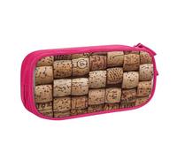 WPUTY Wine Cork Printed Large Capacity Pencil Case Pink Double-Layer Stationery Organizer Makeup Bag for School, Office, Travel