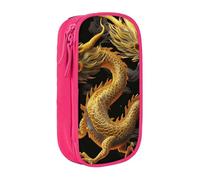 WPUTY Yellow Dragon Black Background Printed Large Capacity Pencil Case Pink Double-Layer Stationery Organizer, Cosmetic & Makeup Bag for Students, Teachers, Adults