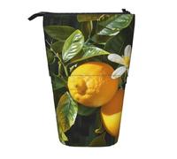 WPUTY Yellow Lemon Flower Printed Pencil Case Standing Telescopic Pen Holder for Cosmetics Pouch Makeup Office Bag