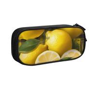 WPUTY Yellow Lemon Printed Large Capacity Pencil Case Black Double-Layer Stationery Organizer Makeup Bag for School, Office, Travel