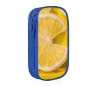 WPUTY Yellow Lemon Printed Large Capacity Pencil Case Blue Double-Layer Stationery Organizer, Cosmetic & Makeup Bag for Students, Teachers, Adults