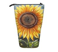 WPUTY You are My Sunshine Sunflower Printed Pencil Case Standing Telescopic Pen Holder for Cosmetics Pouch Makeup Office Bag