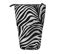 WPUTY Zebra-Print Printed Pencil Case Standing Telescopic Pen Holder for Cosmetics Pouch Makeup Office Bag