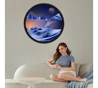 WPUXOY 23.6''Sand Pictures for Rotating, 3D Sandscape Moving Sand Art Round Glass Deep Sea Sand Picture in Motion Display Flowing Sand Frame, Wall Decoration Living Room, Office, Gifts (Blue 1)