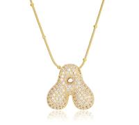 WPY Cubic Zirconia Balloon Initial Necklace for Women - Gold Plated Rhinestone Bubble A-Z Alphabet Letter Name Pendant Necklace Personalized Gift, Cubic Zirconia, Cubic Zirconia