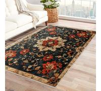 WQBQKKX 3D Boho Rugs,Bohemian Large Rug Vintage Non Slip Machine Washable Short Low Pile Rug for Kitchen Dining, Hallway, Office(Red 46)-150x210cm