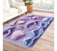 WQBQKKX 3D Ocean Seaside Scenery Carpets Cute Animals Non Slip Machine Washable Short Low Pile Rug for Kitchen Dining, Hallway, Office(Purple 44)-120x150cm
