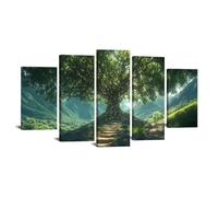 WQBQKKX 5 PCS Canvas Wall Art Cedar Tree Mountain Scene Snowy Winter Landscape Rustic Beoom Living Room Nature Print-80x150cm Framed