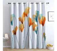 WQBQKKX Abstract Line Curtains for Living Room Bedroom Floral Textured Farmhouse Curtains Leaf Printed Eyelet Rustic Drapes Window Treatment-52 W x 96" L (Pack of 2)