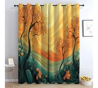 WQBQKKX Abstract Line Curtains Soft Tree Printed Home Decoration Luxury Thermal Insulated Blackout Window Treatment Set for Living Room-52 W x 108" L (Pack of 2)