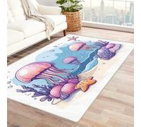 WQBQKKX Big Area Rugs,3D Blue Ocean Beach Cartoon Landscapes Summer Carpet, Washable Non Slip Small Rug, Soft Low Pile Patterned Area Rug & Home Decor & Gifts(Purple 92)-90x120cm