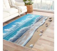WQBQKKX Big Area Rugs,3D Blue Ocean Beach Seaside Waves Machine Washable Rugs for Bathroom Bedroom Laundry Hallway Room(Blue 14)-210x300cm