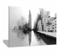 WQBQKKX Black And White Canvas Wall Art Prints City Pictures for Living Room Bedroom Kitchen Hallway Stairs Wall Decor(Grey 69)-70x100cm Framed