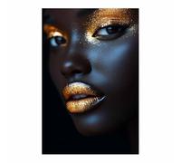 WQBQKKX Black Woman Canvas Wall Art African American Women Abstract Portrait Pictures Artwork Poster Modern Art Decor Painting Home Decor(Gold 28)-60x80cm Unframed