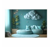 WQBQKKX Blue Cloud Star Canvas Wall Art, Cute Cartoon Sky flowers Print, Soft Pastel Boho for Bedroom Playroom Living Room B9(B9)-30x45cm Unframed