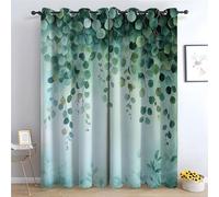 WQBQKKX Botanical Flower Garden Curtains for Bedroom Retro Green Floral Patterned Curtains Vintage Art Deco Drapes Thermal Insulated Room Darkening Curtain-42 W x 84" L (Pack of 2)