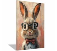 WQBQKKX Easter Bunny Rabbit Canvas Wall Art Cool & Cute Painting Picture Spring Easter Wall Decor for Home Farmhouse Kitchen(Turquoise 78)-70x100cm Framed