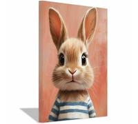 WQBQKKX Easter Bunny Rabbit Canvas Wall Art Minimalist & Cute Pictures Print Poster for Living Room Bathroom Home Decorations(Black 86)-50x70cm Framed