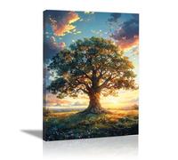 WQBQKKX Green,gold Tree of Life Large Canvas Wall Art Landscape Painting Canvas Prints, Natural Sunset Morden Wall Artwork Pictures for Living Room Decorations-30x45cm Framed
