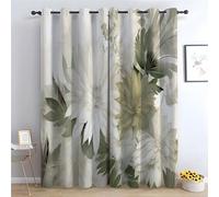 WQBQKKX Green Plant Curtains Flowers Textured Farmhouse Curtains Leaf Printed Eyelet Rustic Drapes Window Treatment-52 W x 90" L (Pack of 2)