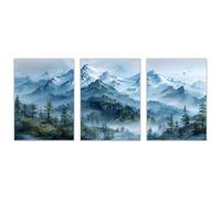 WQBQKKX Grey,white 3PCS Large Forest Canvas Wall Art Forest Landscape, Abstract Mountain Painting Prints Natural Scenery Pictures Living Room Decor-30x45cm(12x18in) x3 Unframed