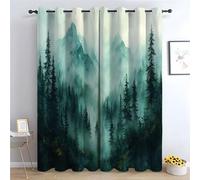 WQBQKKX Landscape Blackout Curtains for Living Room Bedroom Natural Mountain Textured Farmhouse Curtains Printed Eyelet Rustic Drapes Window Treatment-52 W x 90" L (Pack of 2)