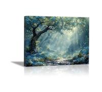 WQBQKKX Large Landscape Wall Art Tree Of Life Canvas Wall Art,Blue,grey Modern Picture Artwork Living Room Bedroom Home Decor-60x80cm Framed