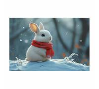 WQBQKKX Nature Winter Landscape Canvas Wall Art Painting Cute Rabbit Prints Poster Spring Wall Decor for Gallery Living Room Bedroom(Red 36)-60x80cm Unframed