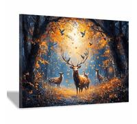 WQBQKKX Nature Winter Landscape Canvas Wall Art Painting Forest Deer Prints Poster Spring Wall Decor for Gallery Living Room Bedroom(Orange 99)-60x80cm Framed