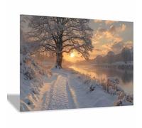 WQBQKKX Nature Winter Landscape Canvas Wall Art Painting Snow Landscape Nature Winter Scenery Painting Living Room Wall Decor(Gold 27)-50x70cm Framed