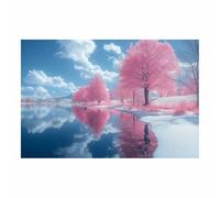 WQBQKKX Nature Winter Landscape Canvas Wall Art Painting Tree Prints Poster Spring Wall Decor for Gallery Living Room Bedroom(Pink 45)-80x120cm Unframed