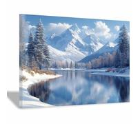 WQBQKKX Nature Winter Landscape Posters Canvas Wall Art Decor Forest scenery Poster Funny Pictures For Home Living Room Modern Decor Decoration(Blue 1)-80x120cm Framed