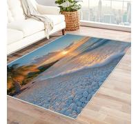 WQBQKKX Ocean Beach Summer Indoor Modern Contemporary Area Rug Sunset Non Slip Machine Washable Short Low Pile Rug for Kitchen Dining, Hallway, Office(Gold 90)-240x300cm