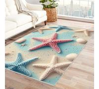WQBQKKX Summer Beach Area Rugs, Ocean Seaside Rug Colorful Animals Washable Rectangle, Soft Short Pile for Bedroom Dining Room Non-Slip(Pink 52)-180x240cm