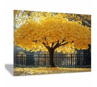 WQBQKKX Tree of Life Canvas Wall Art Decor Autumn Trees Forest Picture Artwork Painting For Living Room Bedroom Bathroom Kitchen Wall Decor(Yellow 80)-80x120cm Framed