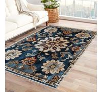 WQBQKKX Vintage Area Rugs for Bedroom Living Room Retro Carpet Non Slip Soft Indoor Door Mat - Small Area Rug Room Decorations(Blue 9)-150x240cm
