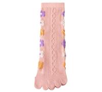 WQCMH 5 Pairs Spring Summer Women Toe Socks with Separate Fingers Cute Floral Flower Five Finger Socks Middle Tube Cotton(5pairs pink)