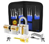 WQCMH Lock Picking Kit Lock Pick Set with Transparent Training Locks Key Extractors & Locks Picking Tools for Lockpicking, Guide for Beginner(Black-D)