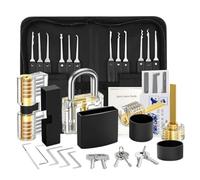 WQCMH Lock Picking Kit Lock Pick Set with Transparent Training Locks Key Extractors & Locks Picking Tools for Lockpicking, Guide for Beginner(Black-C)