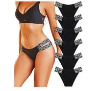 WQCMH Women Lace Seamless Underwear for Women High Cut V-waist No Show Ladies Briefs Panties Multipac.(Black,X-Large)