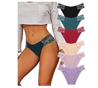 WQCMH Women Lace Seamless Underwear for Women High Cut V-waist No Show Ladies Briefs Panties Multipac.(colorful2,Large)