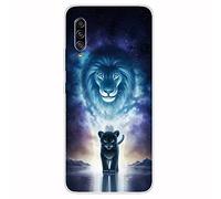 WQCSH Compatible with Samsung Galax A90 5G Case Ultra Thin Anti Shockproof TPU Silicone Painted Pattern Scratch Resistant Cover+1PCS Screen Protector-Lion Tiger