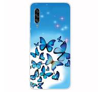 WQCSH Compatible with Samsung Galax A90 5G Case Ultra Thin Anti Shockproof TPU Silicone Painted Pattern Scratch Resistant Cover+1PCS Screen Protector-Blue Butterfly