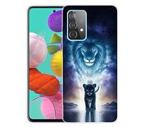 WQCSH Compatible with Samsung Galaxy A13 4G Case Ultra Thin Anti Shockproof TPU Silicone Painted Pattern Scratch Resistant Cover+1PCS Screen Protector-Lion Tiger