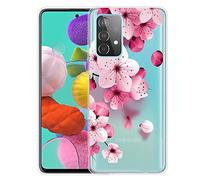 WQCSH Compatible with Samsung Galaxy A13 4G Case Ultra Thin Anti Shockproof TPU Silicone Painted Pattern Scratch Resistant Cover+1PCS Screen Protector-Peach Blossom