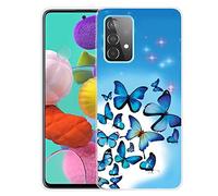 WQCSH Compatible with Samsung Galaxy A13 4G Case Ultra Thin Anti Shockproof TPU Silicone Painted Pattern Scratch Resistant Cover+1PCS Screen Protector-Blue Butterfly