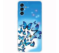 WQCSH Compatible with Samsung Galaxy A13 5G/A04 S Case Ultra Thin Anti Shockproof TPU Silicone Painted Pattern Scratch Resistant Cover+1PCS Screen Protector-Blue Butterfly