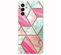 WQCSH Compatible with Samsung Galaxy A13 5G/A04 S Case Ultra Thin Anti Shockproof TPU Silicone Painted Pattern Scratch Resistant Cover+1PCS Screen Protector-Red Marble