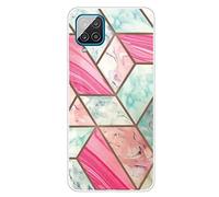 WQCSH Compatible with Samsung Galaxy A42 5G/M42 5G Case Ultra Thin Anti Shockproof TPU Silicone Painted Pattern Scratch Resistant Cover+1PCS Screen Protector-Red Marble