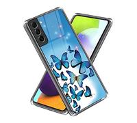 WQCSH Compatible with Samsung Galaxy S23 Plus Case Plus Thin Anti Shockproof TPU Silicone Painted Pattern Scratch Resistant Cover+1PCS Screen Protector-Blue Butterfly